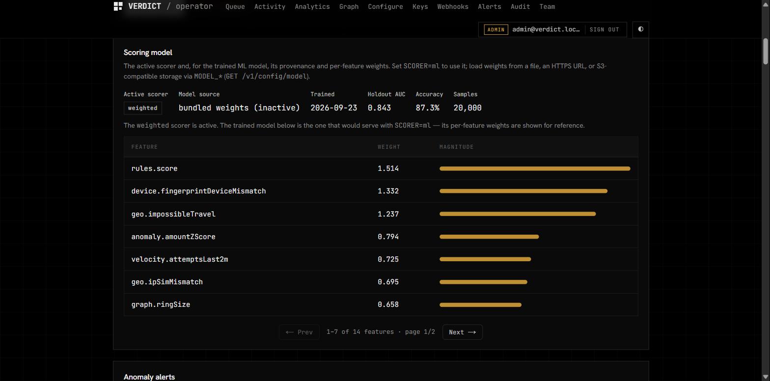 Configure — scoring model panel